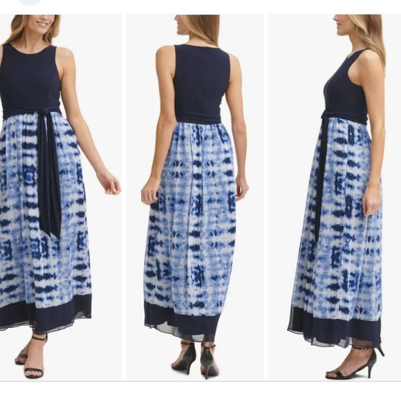 JESSICA HOWARD Womens Navy Belted Lined Sleeveless Maxi Evening Dress 10, NWOT - Picture 2 of 3